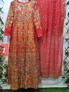 2PC Stitched Screen Print Hand Work Maxi With Chiffon Dupatta