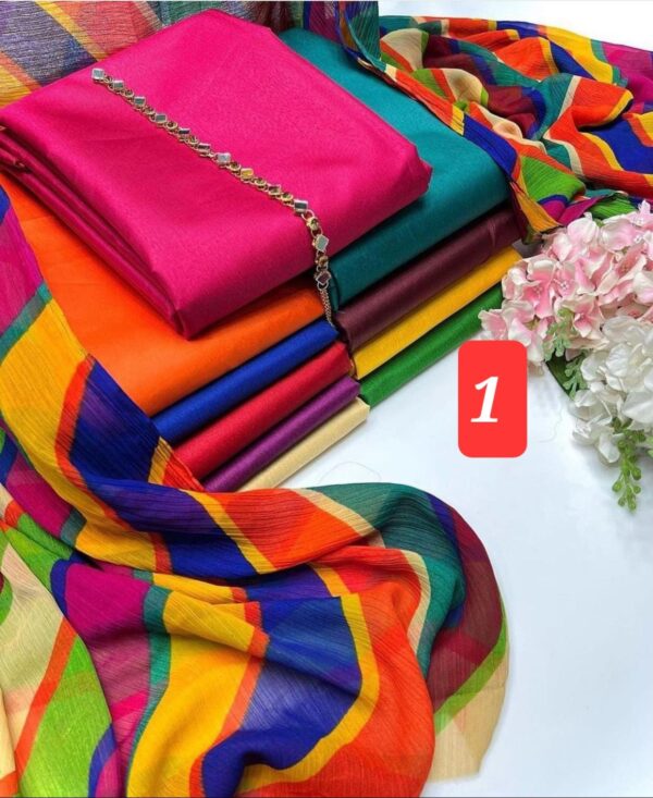3 pcs Stitched Suit With Crinkle Chiffon Dupatta - Image 3