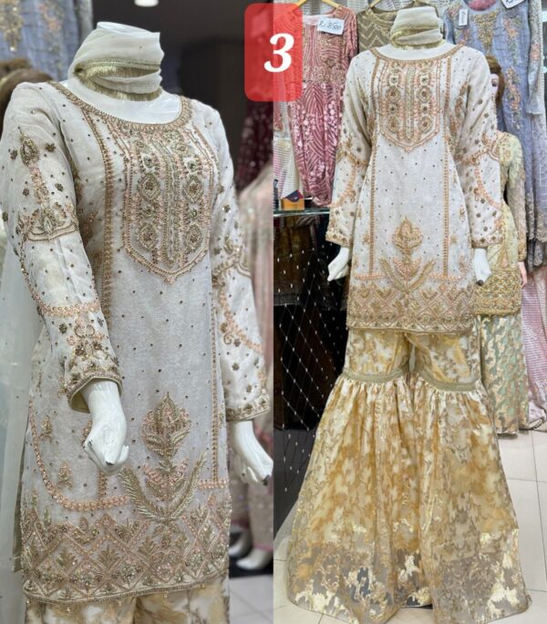 3PC Stitched Shirts With Gharara and Dupatta. - Image 3