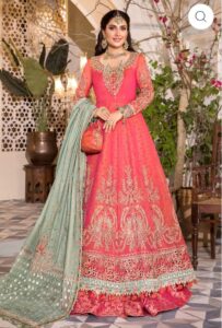 Maria B stitched MBROIDERED - Salmon Pink and Feroza (BD-2402)