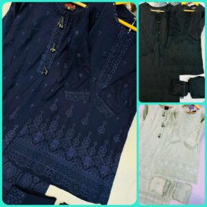 Mother & Daughter 3PC Soft Viscose Embroidered Chikankari Dresses.
