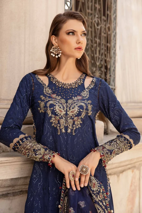 Maria B Stitched Embroidered Cotton Satin Suit | CST-804 - Image 4