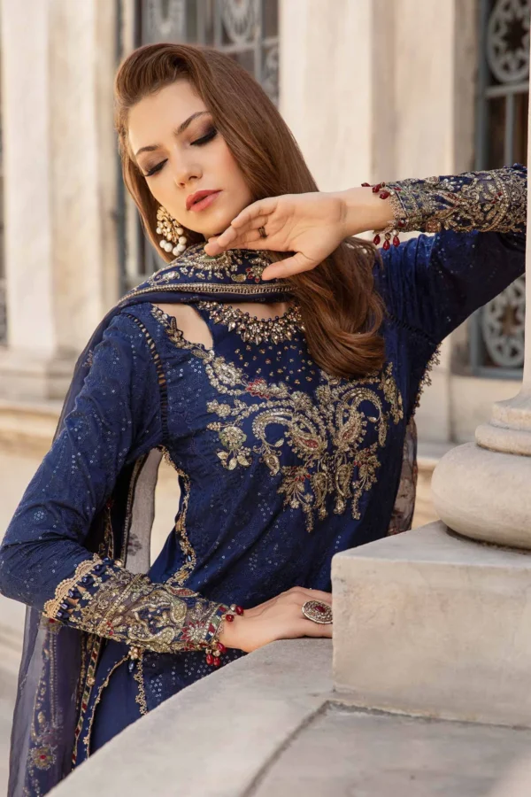 Maria B Stitched Embroidered Cotton Satin Suit | CST-804 - Image 5
