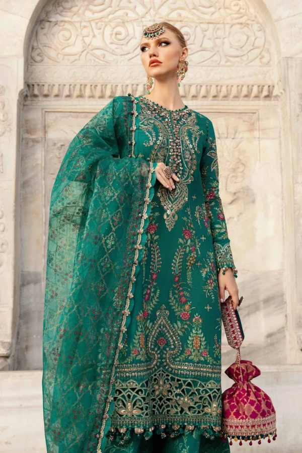 Maria B Stitched Embroidered Cotton Satin Suit | CST-805 - Image 4