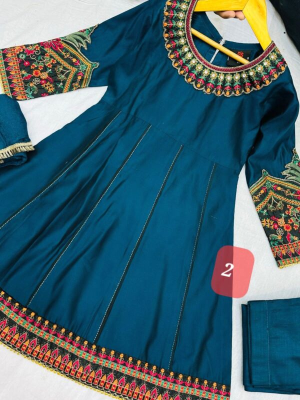 3PC Stitched Khadi Frock With Net Duppatta(6 colors) - Image 3