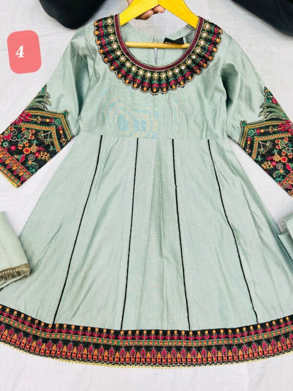 3PC Stitched Khadi Frock With Net Duppatta(6 colors) - Image 9