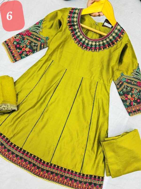 3PC Stitched Khadi Frock With Net Duppatta(6 colors) - Image 15