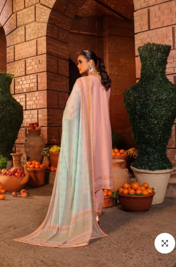 Alkaramstudio Stitched 3 Pc Embroidered Jacquard Suit With Poly Chiffon Dupatta - Image 3