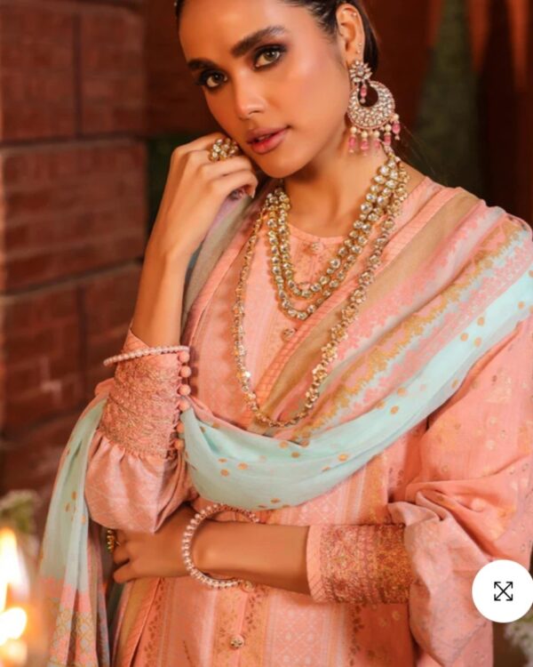 Alkaramstudio Stitched 3 Pc Embroidered Jacquard Suit With Poly Chiffon Dupatta - Image 2