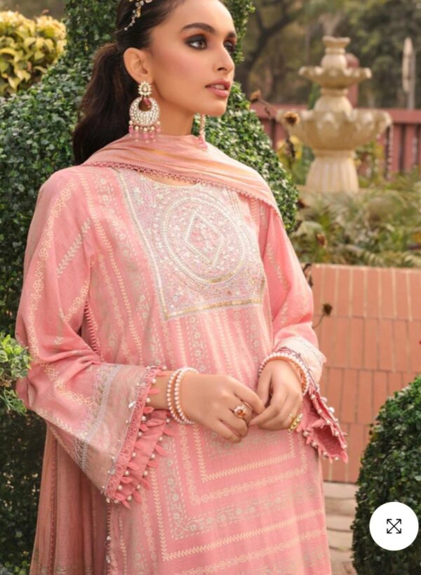 Alkaramstudio Stitched 3 Pc Embroidered Two Way Slub Suit With Yarn Dyed Dupatta - Image 2
