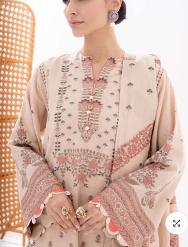 Alkaramstudio Stitched 3 Pc Printed Jacquard Suit With Jacquard Dupatta