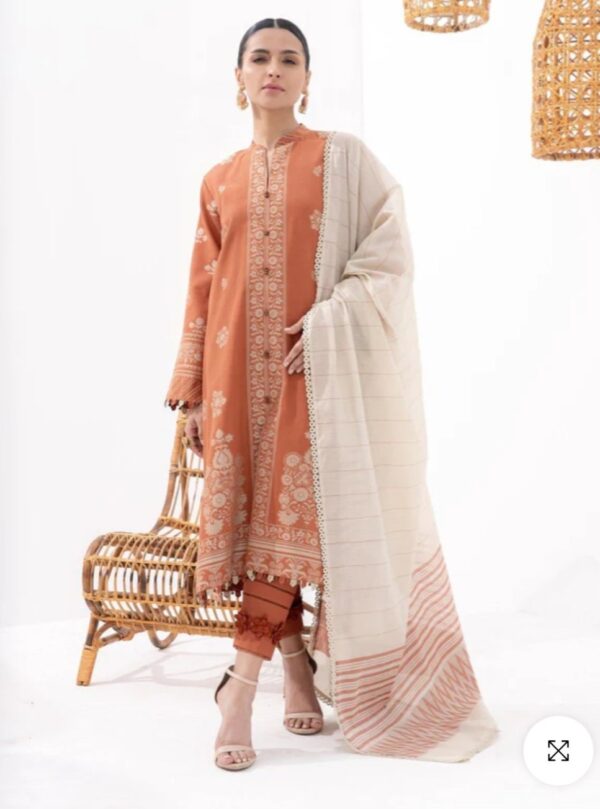 Alkaramstudio Stitched 3 Pc Printed Jacquard Suit With Fancy Dupatta