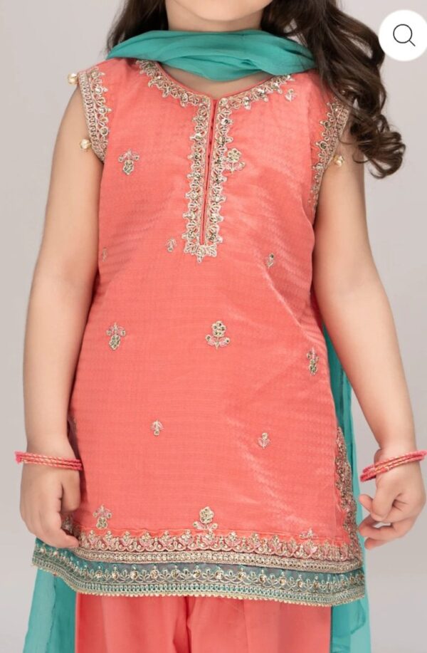 Maria B.Kids Suit Peach/Yellow MKD-EA23-25 - Image 7
