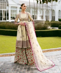 Sapphire Stitched 3 Piece - Embroidered Raw Silk Suit