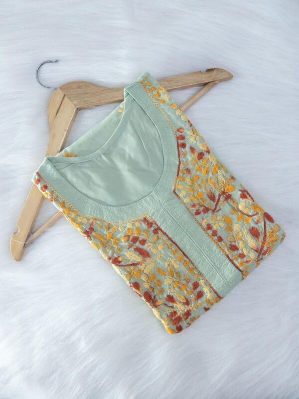 Lucknow Chicken Kari Multi  Thread Work  Pure Cotton Kurti - Image 3