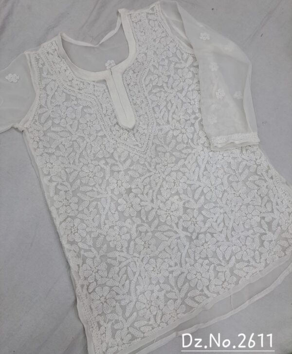 Indian Lucknow Chicken Kari Straight Short Kurti - Image 2