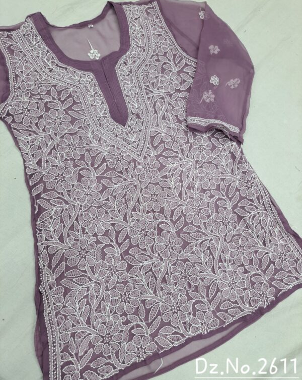Indian Lucknow Chicken Kari Straight Short Kurti - Image 7