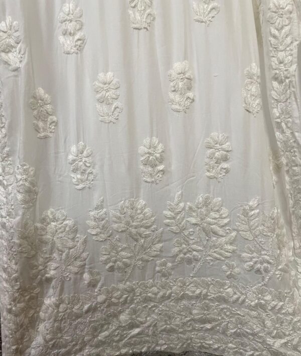 Lucknowi Chikankari Work White Modal Kurti - Image 4