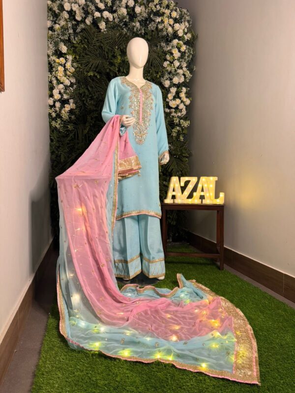 Azal Stitched Festive Sky Blue