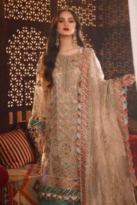 Maria B Stitched MBROIDERED - Off White with Sea Green (BD-2507)